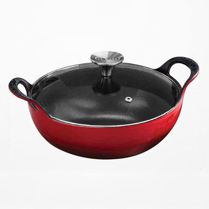 Chảo gang Oceno FD25BRED 25cm sâu lòng màu đỏ