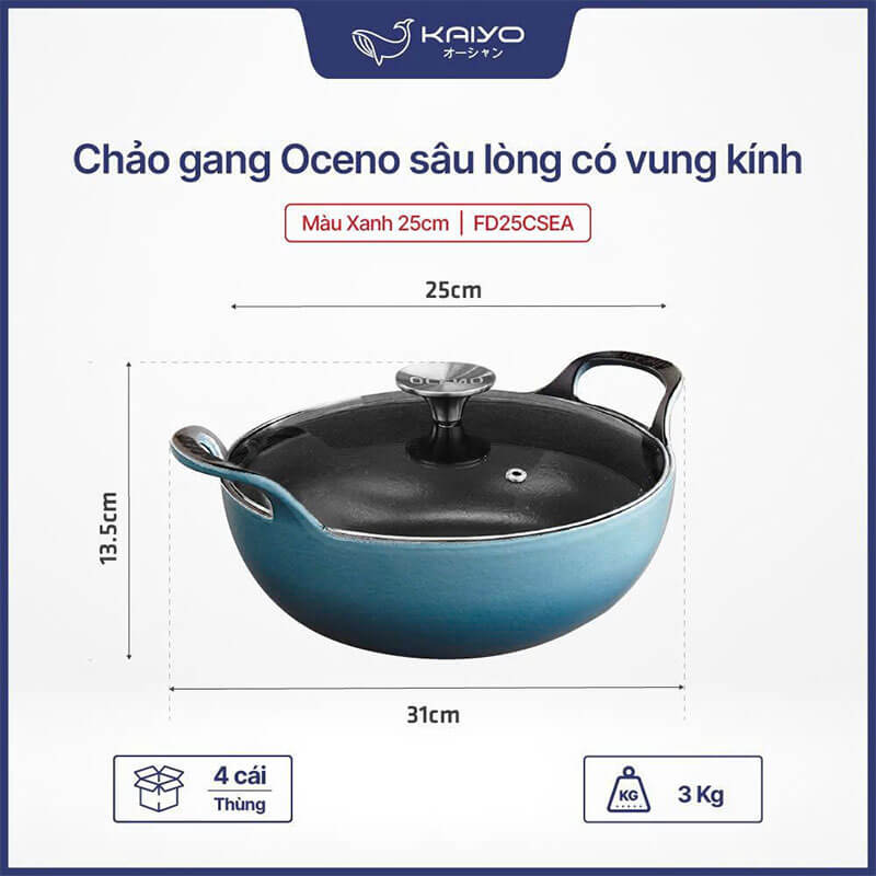 Thông số kỹ thuật chi tiết chảo gang Oceno FD25CSEA