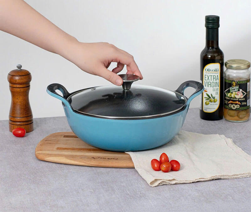 Chảo gang Oceno FD25CSEA 25cm sâu lòng màu xanh