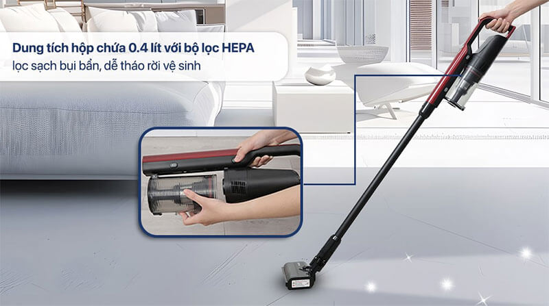 Dung tích hộp chứa 0.4 lít kết hợp bộ lọc HEPA