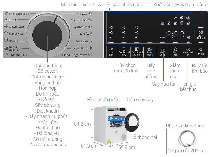 Thông số kỹ thuật máy sấy bơm nhiệt Bosch WQG24570SG Serie 6