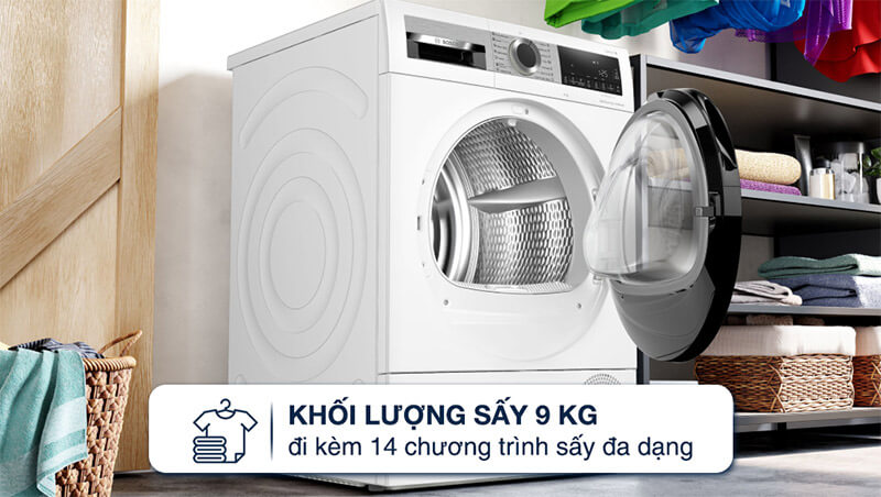 Khối lượng sấy 9kg kết hợp 14 chương trình sấy linh hoạt