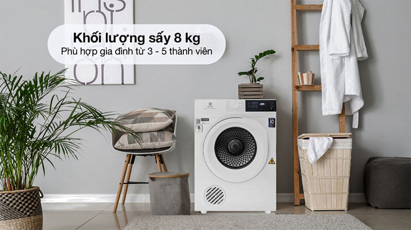 Khối lượng sấy 8kg – Đáp ứng trọn vẹn nhu cầu gia đình từ 3–5 người