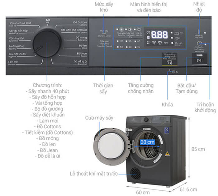 Thông số kỹ thuật máy sấy quần áo Electrolux EDV904N3SC 9kg