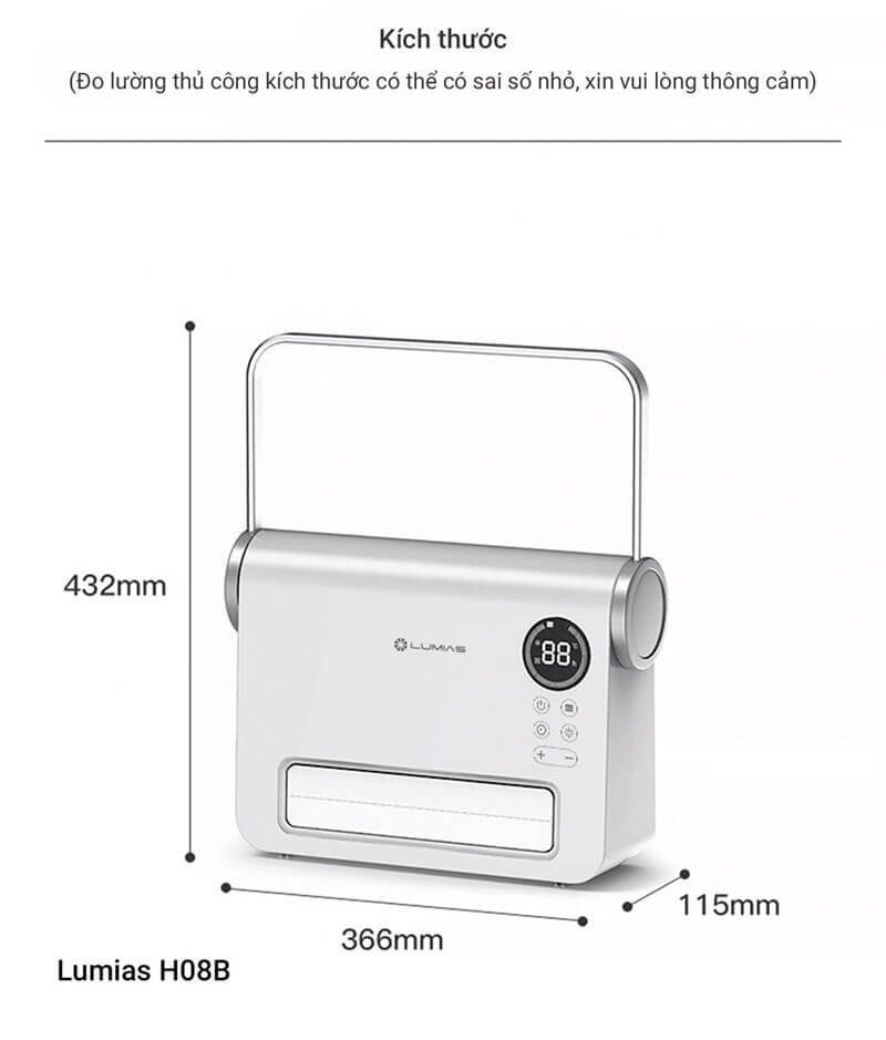 Thông số kỹ thuật máy sưởi gốm Lumias H08B