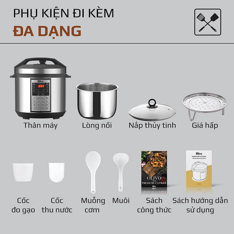 Bộ phụ kiện đi kèm đầy đủ, hỗ trợ nấu đa dạng món