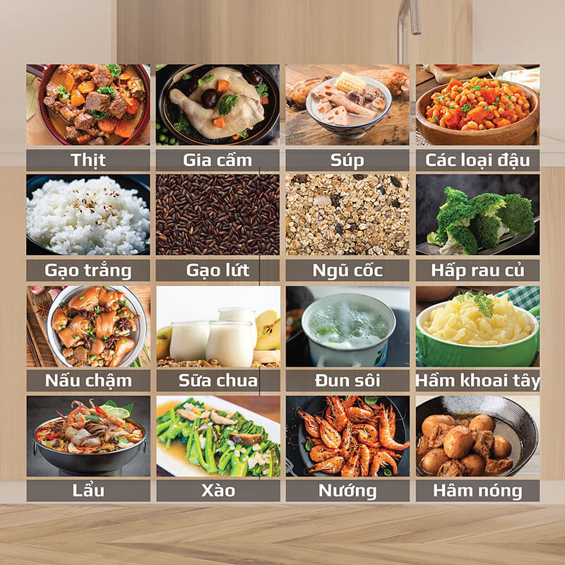 16 chức năng nấu cài đặt sẵn