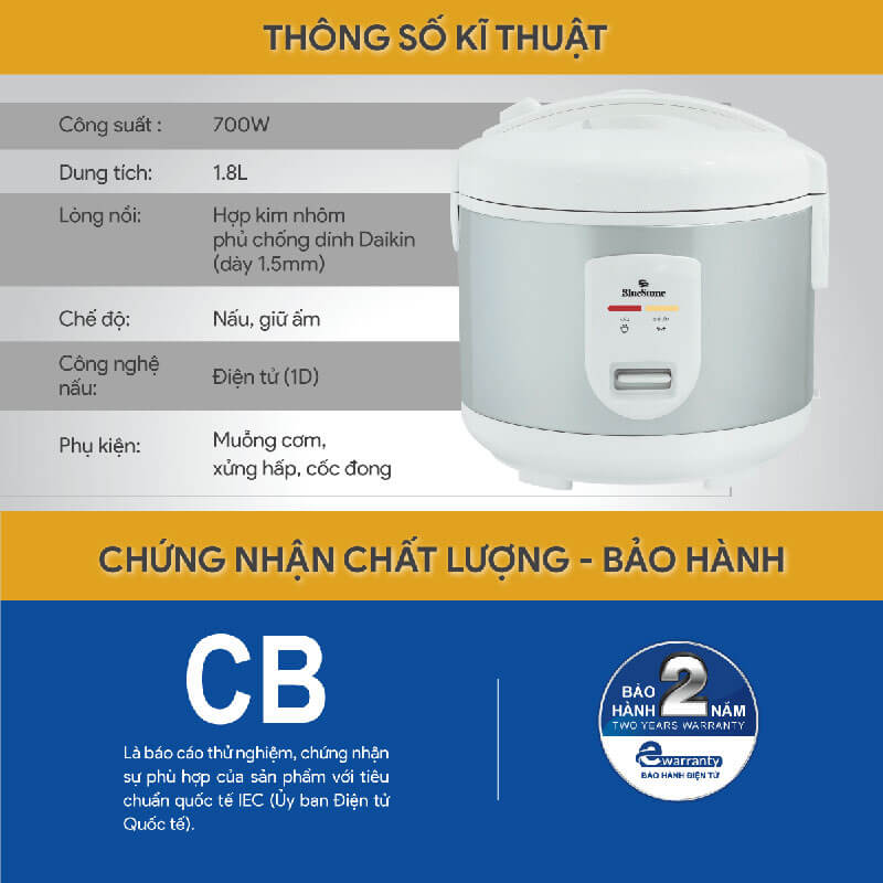 Thông số kỹ thuật nồi cơm điện BlueStone RCB-5527