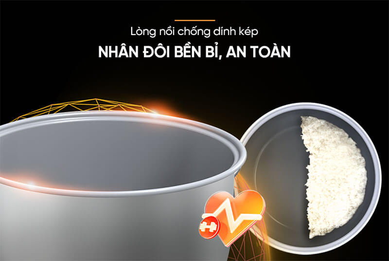 Lòng nồi phủ chống dính kép cao cấp, bền bỉ và dễ dàng vệ sinh