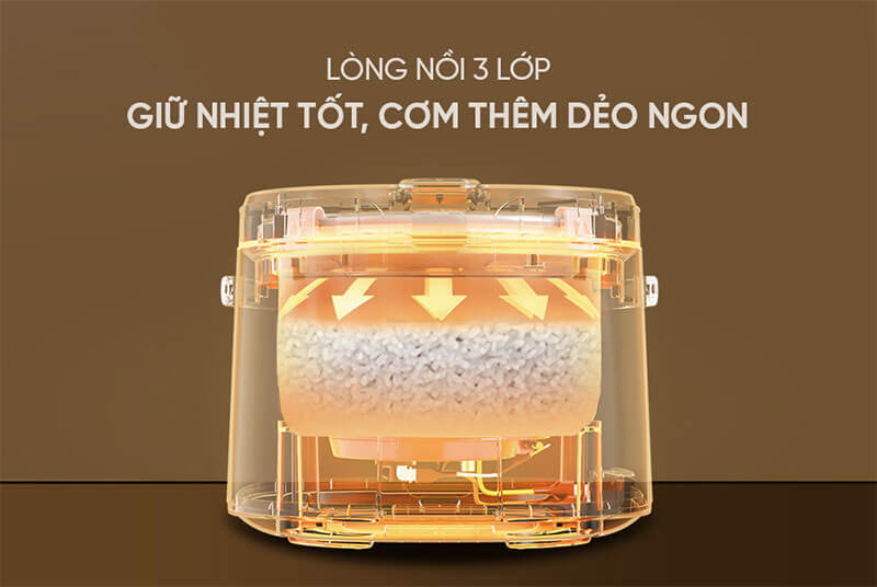 Lòng nồi 3 lớp dày giữ nhiệt hiệu quả