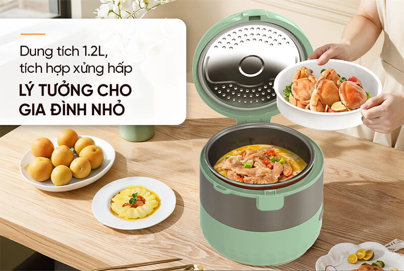 Dung tích 1.2L kết hợp xửng hấp đa năng