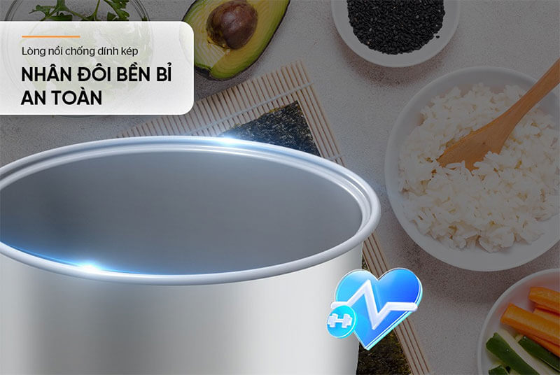 Lòng nồi chống dính kép cao cấp, bền bỉ và an toàn