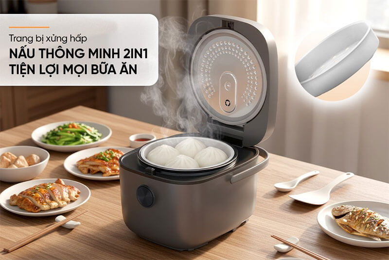 Trang bị xửng hấp, nấu thông minh 2in1