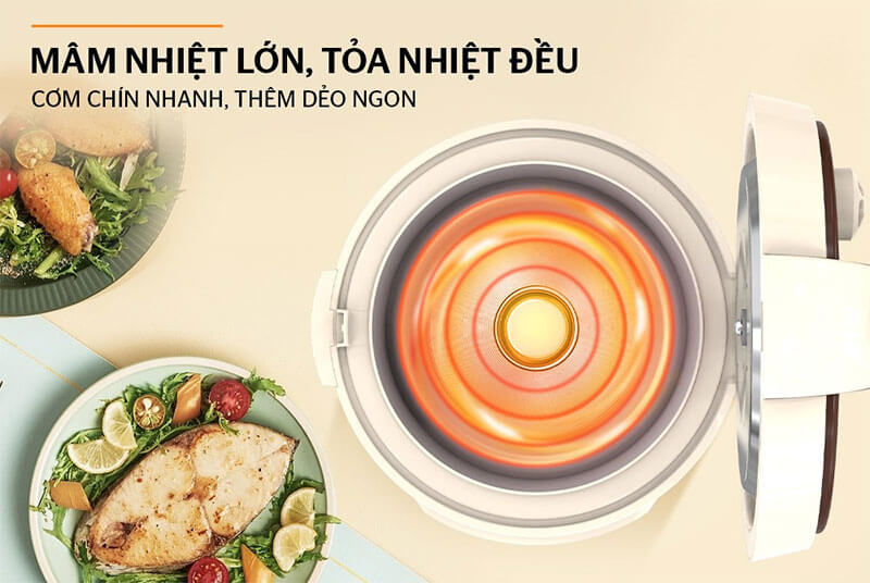 Mâm nhiệt rộng – cơm chín đều, nấu nhanh