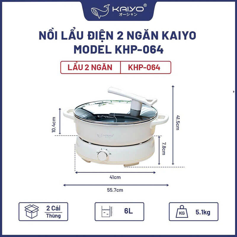 Thông số kỹ thuật nồi lẩu điện Kaiyo KHP-064