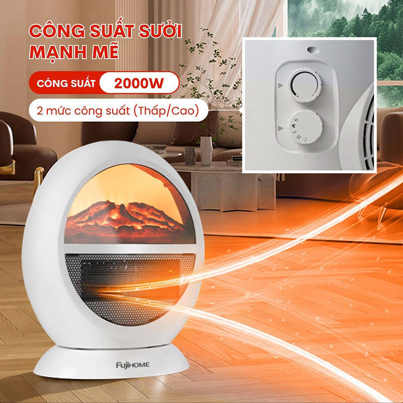 Công suất sưởi 2000W mạnh mẽ, đáp ứng tốt nhu cầu sưởi ấm mùa đông