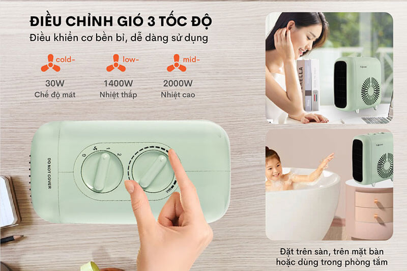 Điều chỉnh gió linh hoạt với 3 tốc độ và núm điều khiển cơ