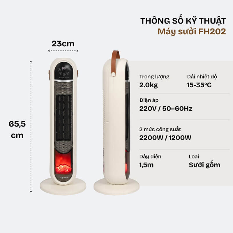 Thông số kỹ thuật quạt sưởi gốm Fujihome FH202