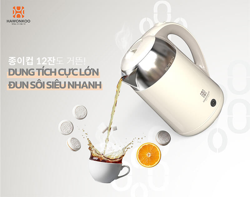 Dung tích lớn 1.8L kết hợp công suất 1500W, đun sôi nhanh chóng