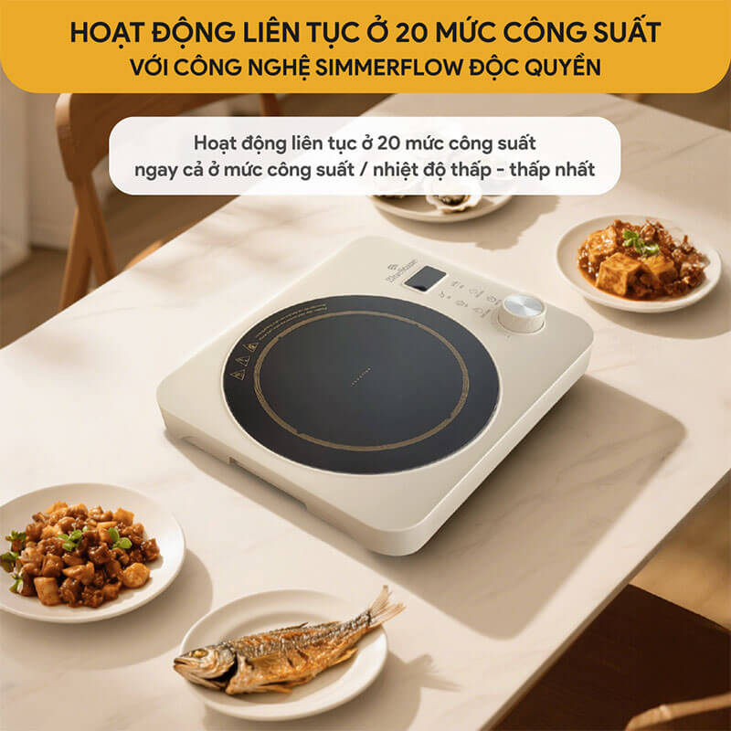 Công nghệ Simmerflow độc quyền – Kiểm soát nhiệt chính xác với 20 mức công suất