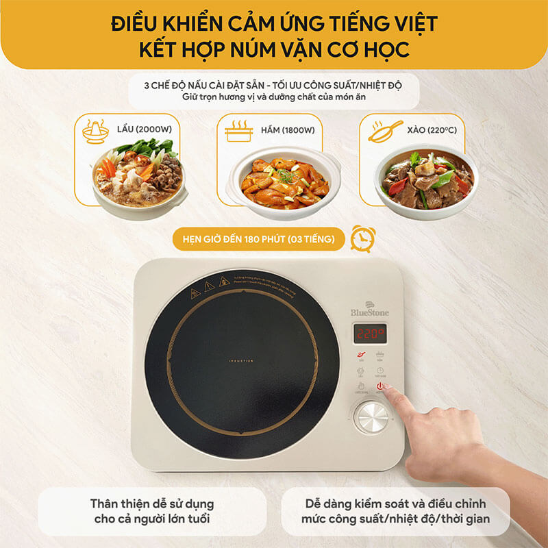 Bảng điều khiển cảm ứng tiếng Việt kết hợp núm vặn cơ học