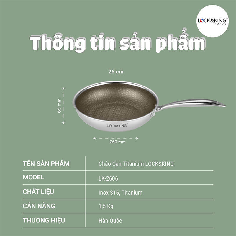 Thông số kỹ thuật Chảo Titanium Lock&King LK-2606