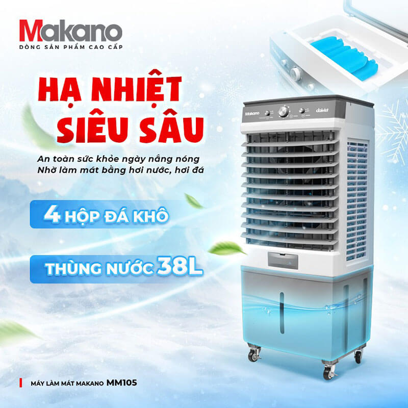 Bình chứa nước 38L kết hợp 4 hộp đá khô tăng cường khả năng làm mát