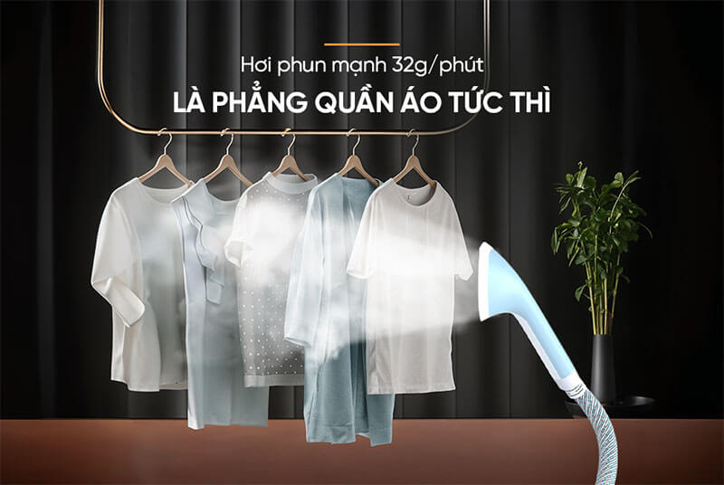 Hơi nước mạnh 32g/phút – Là phẳng quần áo hiệu quả