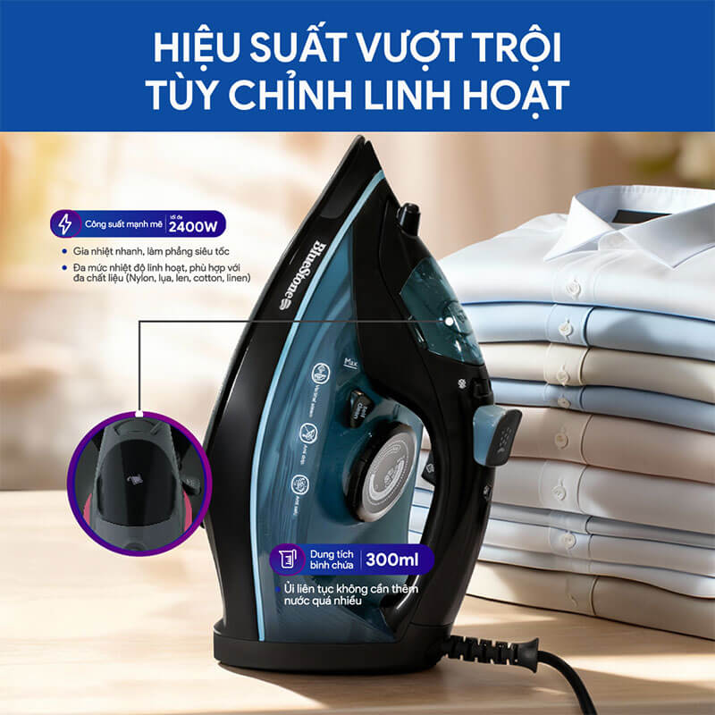 Hiệu suất 2400W – Tăng tốc độ ủi vượt trội