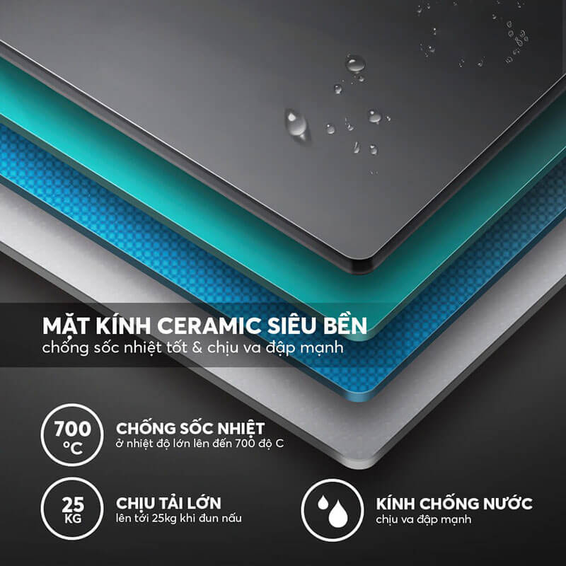 Mặt kính Ceramic bền bỉ và chịu nhiệt tốt