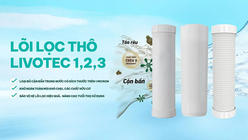 Bộ 3 lõi lọc thô Livotec 123 xử lý nước đầu vào