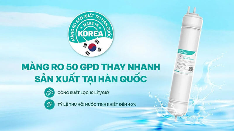 Màng RO 50 GPD Hàn Quốc cho hiệu suất lọc ổn định