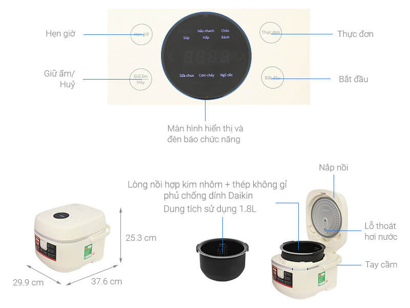 Thông Số Kỹ Thuật Nồi Cơm Cao Tần Sharp KS-IH18IX-WH