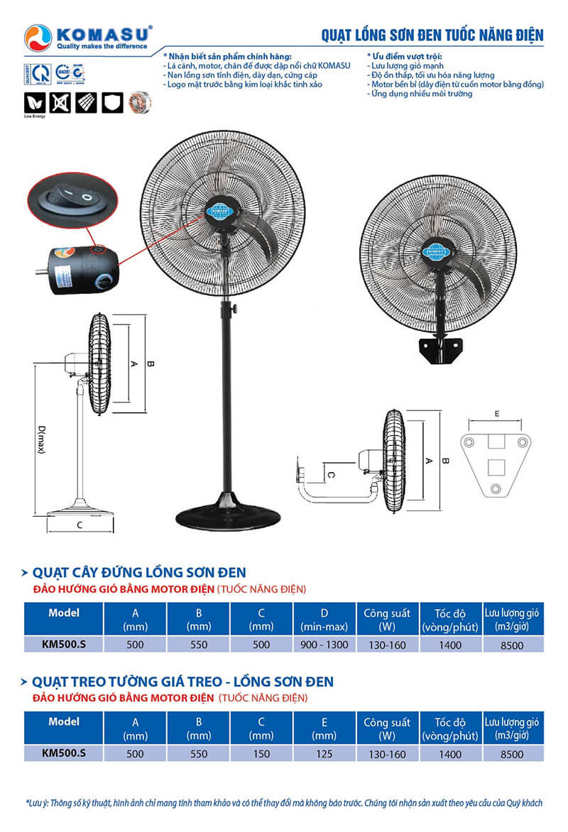 Chi tiết quạt cây đứng Komasu KM500S 
