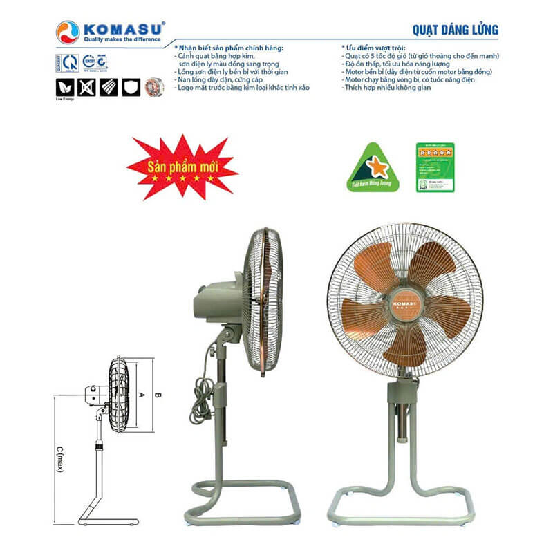 Thông Số Kỹ Thuật Quạt Sàn Lửng Komasu KM45-LU